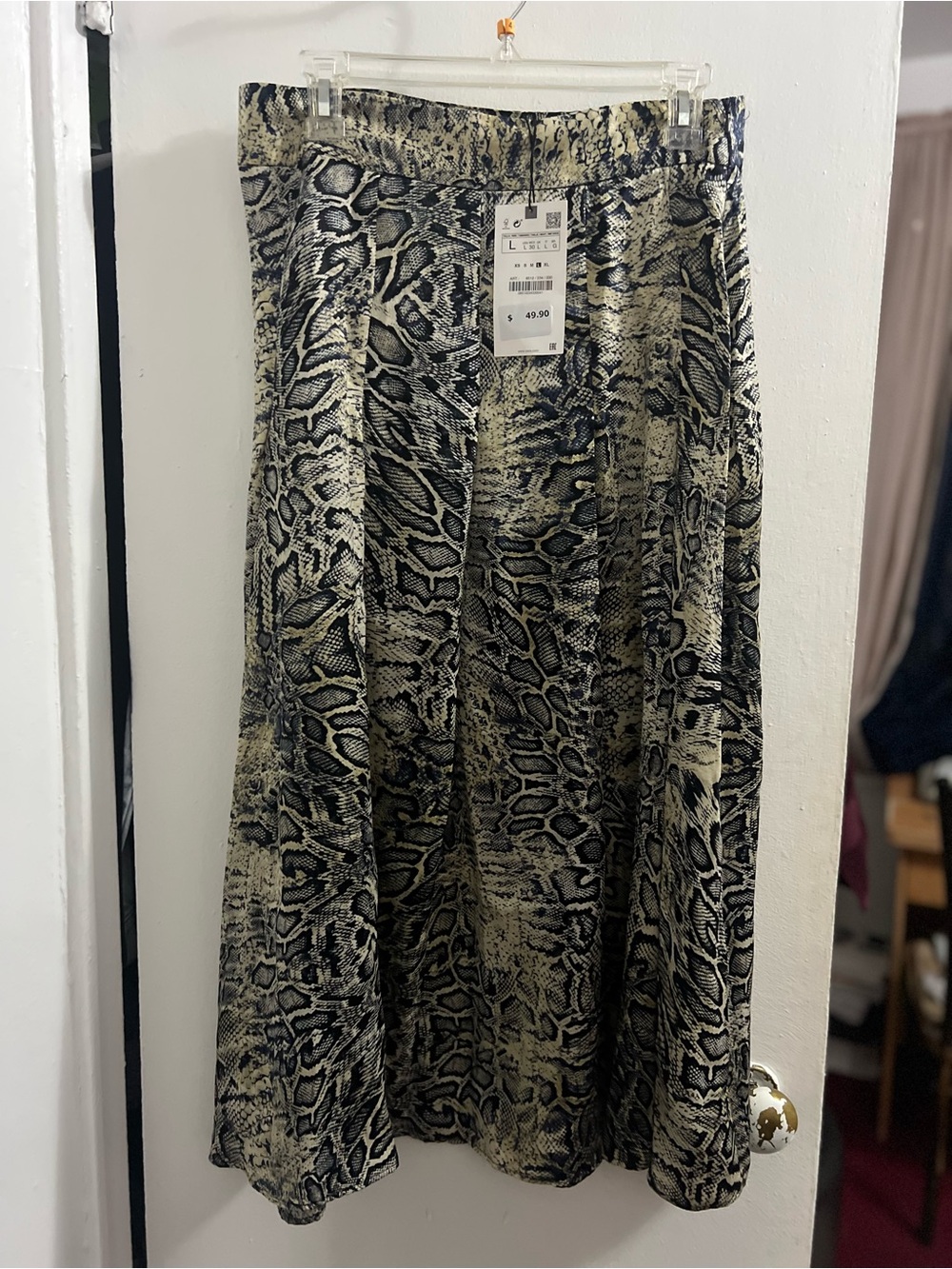 Zara Snake-Print Midi Skirt in Black and Cream